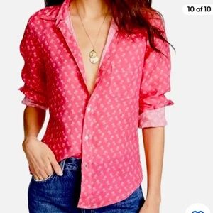 Frank & Eileen Linen Pink Tropical Button Up Shirt S Relaxed Fit Classic Casual